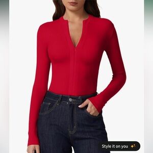Qinsen Half Zipper Ribbed Top
